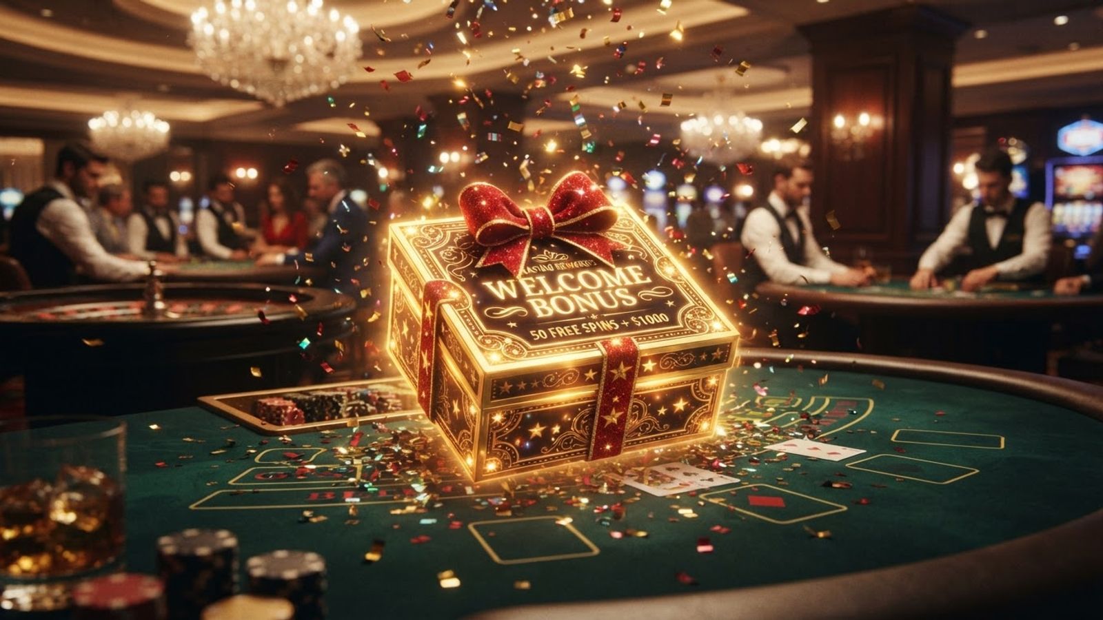 Coffret cadeau doré avec bonus de bienvenue